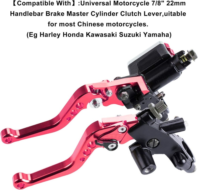 MRELC Universal Motorcycle 7/8" 22mm Handlebar Brake Master Cylinder Clutch Lever CNC Left & Right Set Compatible with Harley Honda Kawasaki Suzuki Yamaha（ Piston Diameter 12.7mm (Red) - Image 5